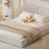 Queen Size Upholstered Platform Bed, Grounded Bed With Solid Frame - Beige - Image 13