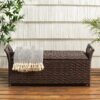 Outdoor Rattan Bench With Flair Arm And Storage - Brown - Image 7