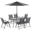 Outsunny - 8 Piece Patio Dining Set With Table Umbrella, 6 Folding Chairs And Rectangle Dining Table, Outdoor Patio Furniture Set - Black - Image 10
