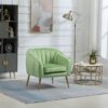Velvet Accent Chair With Ottoman, Modern Tufted Barrel Chair Ottoman Set For Living Room Bedroom, Golden Finished - Grass Green - Image 2