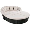 Outdoor Rattan Daybed Sunbed With Retractable Canopy Wicker Furniture, Round Outdoor Sectional Sofa Set - Black Wicker Furniture Clamshell Seating With Washable Cushions, Backyard, Porch - Beige - Image 5