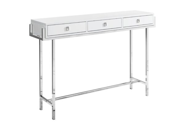 Accent Console Table For Entryway, Storage Drawer, Glossy Contemporary & Modern - White