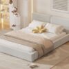 Queen Size Upholstered Platform Bed, Grounded Bed With Solid Frame - Beige - Image 11