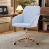 Adjustable Office Chair, Ergonomic Swivel Chair With Golden Base, Comfortable For Long Sitting - Baby Blue - Image 5