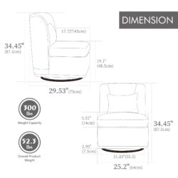 Modern Cushioned Armless Metal Base 360 Degree Swivel Chair With Pillow, Suitable For Living Room, Family Room, Bedroom, Lounge Area, Office - Gray