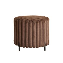 Upholstered Round Pouf Ottoman Foot Rest With Black Metal Legs - Brown