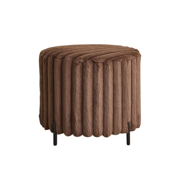 Upholstered Round Pouf Ottoman Foot Rest With Black Metal Legs - Brown
