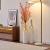 Floor Metal Vases Decorated White Metal Vases (Set of 3) Gorgeous Home Decoration Large Glazed Metal Vases - White / Gold - Image 7