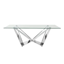 Clear Glass With Polished Stainless Steel Base Dining Table - Silver