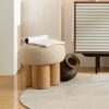 Mushroom Stool With Plush Cushion, Wooden Barrel Pipe - Greige / Walnut - Image 2