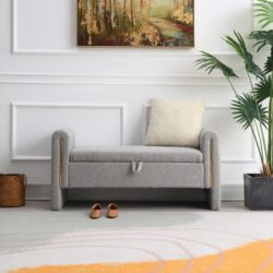 Modern Teddy Bed End Bench With Arms And Storage, Upholstered Large Foot Rest Stool, Comfy Window Vanity Bench For Living Room, Dorm, Coffee Table, Teddy - Gray