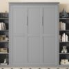 Queen Size Murphy Wall Bed With Shelves And LED Lights - Gray - Image 15