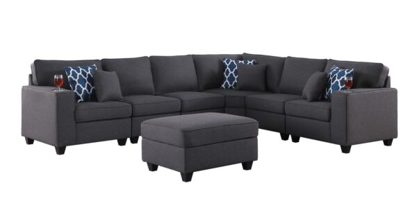Cooper - 7 Piece Reversible L-Shape Sectional Sofa & Comfort Ottoman And Cupholder - Dark Gray