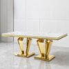 79.53 In. Elegant Marble Pattern Dining Table For 6 Or 8 Seats Polished Stainless Steel Base - Gold - Image 3