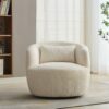 Upholstered Metal Base 360 Degree Swivel Barrel Soft Chair With Pillow, For Club, Living Room, Bedroom, Office As Well As Reading Armchair - Ivory - Image 4