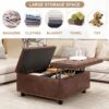 Large Square Storage Stool With 2 Storage Doors, Footstool For Living Room Mid - Century Modern Coffee Table With Nailhead Inlay - Brown - Image 3