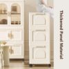 Side Wide Folding Wardrobe, With Magnetic Door, Plastic Storage Cabinet With Wheels (1 Layer Of Wardrobe + 2 Layers Of Folding Boxes + 10 Hangers) - Cream White - Image 11