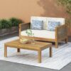Outdoor Patio Set With Coffee Table And Loveseat - Teak / Beige - Image 8