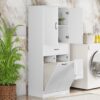 Modern Bathroom Storage Cabinet With 2 Laundry Baskets, 1 Drawer, Adjustable Shelf - White - Image 4