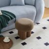 Mushroom Stool With Lamb Wool Seat And Walnut Veneer Barrel Pipe - Brown - Image 9
