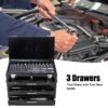 20'' Portable 3 Drawer Steel Toolbox, 4 Layers Of Tools With Metal Latches, With Top Storage Tray And Carrying Handle, Multi Function Tool Storage For Garage, Home, Or Workbench - Black - Image 12