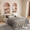 Queen Pull Out Sofa Bed, 3 In 1 Convertible Sleeper Sofa Multifunctional Velvet Loveseat Bed - Beige - Image 2