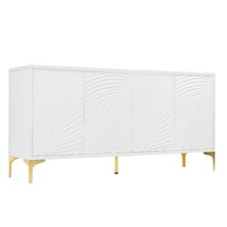 Multi Functional Storage Cabinet, 4 Door Sideboard With Unique Texture, Adjustable Shelves - White