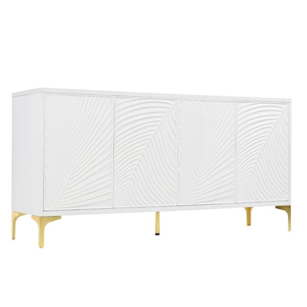 Multi Functional Storage Cabinet, 4 Door Sideboard With Unique Texture, Adjustable Shelves - White