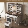 Farmhouse Makeup Vanity Desk With Sliding Mirror, LED Lights, And Storage Glass, Metal, And Wood Construction - White - Image 2