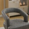 Wide Modern Barrel Open Back Upholstered Accent Chair With Weathered Solid Wood Legs Dining Chairs For Dining Room, Club, Kitchen And Living Room - Gray - Image 8