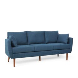 Diaphanous - Upholstered 3 Seater Sofa With 2 Accent Pillows And Wood Legs - Navy Blue