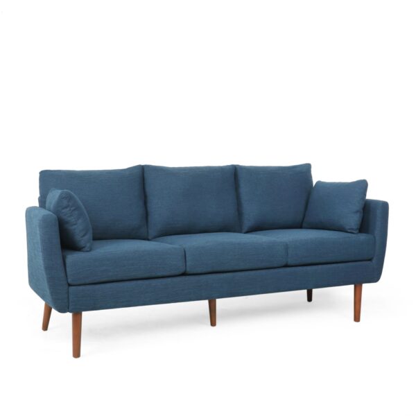Diaphanous - Upholstered 3 Seater Sofa With 2 Accent Pillows And Wood Legs - Navy Blue