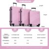 3 Piece Luggage Sets Lightweight Suitcase With Two Hooks, Spinner Wheels, (20/24/28) - Pink - Image 3