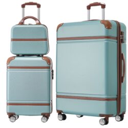 Hardshell Luggage Sets 3 Pieces 20" / 28" Luggages And Cosmetic Case Spinner Suitcase With Tsa Lock Lightweight - Green