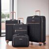 4 Piece Set (16/20/24/28), Softshell Suitcase Spinner Wheels Terylene Luggage Sets Carry On Suitcase Luggage Lightweight Durable Suitcase - Black - Image 2