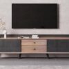 Mid Century TV Stand With 2 Cabinets & Open Compartments, Entertainment Center For Tvs Up To 70'', Television Console For Living Room - Dark Coffee / Black - Image 25