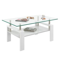 Modern Rectangular Coffee Table & Tempered Glass Top Layer, Table For Living Room - Transparent