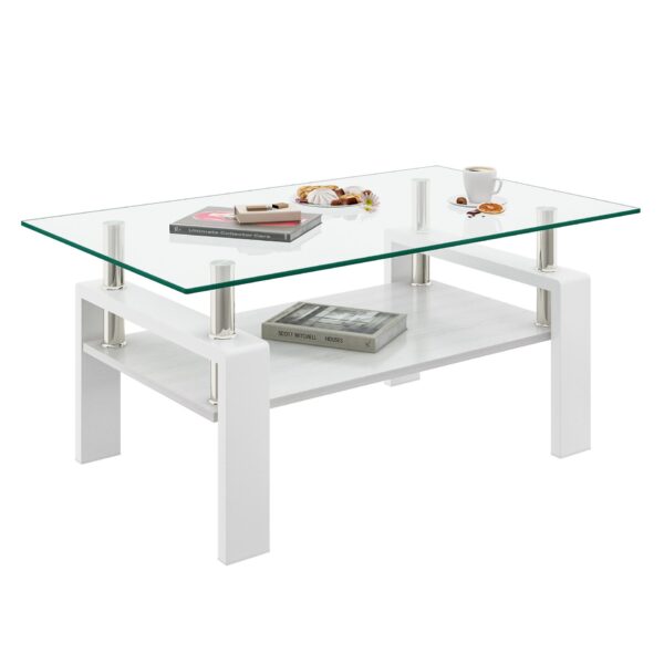 Modern Rectangular Coffee Table & Tempered Glass Top Layer, Table For Living Room - Transparent