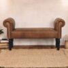 Buffalo - Leather Rolled Arms Bench - Brown - Image 10