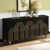 4 Door Cabinet Modern Fluted Sideboard Buffet With Storage, Curve Element With Strict Lines - Black - Image 4