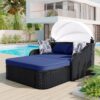 Outdoor Sunbed With Adjustable Canopy, Double Lounge, Daybed - Black / Blue - Image 2