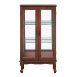 Curio Cabinet Lighted Curio Diapaly Cabinet With Adjustable Shelves And Mirrored Back Panel, Tempered Glass Doors (3 Tier), (E26 Light Bulb Not Included) - Walnut