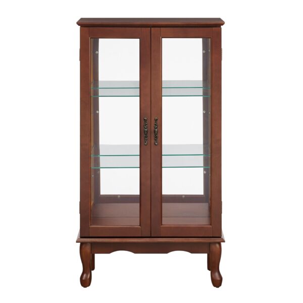 Curio Cabinet Lighted Curio Diapaly Cabinet With Adjustable Shelves And Mirrored Back Panel, Tempered Glass Doors (3 Tier), (E26 Light Bulb Not Included) - Walnut