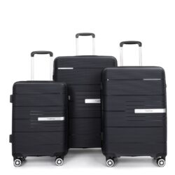 Hardshell Suitcase Double Spinner Wheels Pp Luggage Sets Lightweight Durable Suitcase With Tsa Lock, 3 Piece Set (20/24/28) - Black