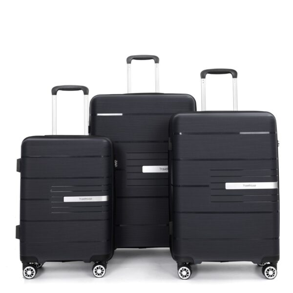 Hardshell Suitcase Double Spinner Wheels Pp Luggage Sets Lightweight Durable Suitcase With Tsa Lock, 3 Piece Set (20/24/28) - Black