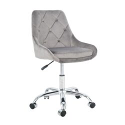 Modern Velvet Fabric Dining Chair With Chrome Legs, Soft And Comfortable, Lift Adjustment, Space Saving - Gray