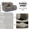 2 Seater Home Theater Recliner Manual Recliner Chair With A Led Light Strip Two Cup Holders And A Storage Box For Living Room - Gray - Image 4