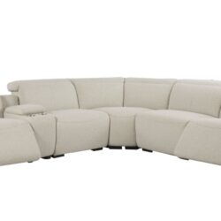Dayana - Boucle Power Recliner Sectional Sofa For 5 People With Cupholder Console Adjustable Headrest - Beige