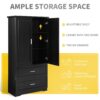 Tall Bathroom Storage Cabinet, Cabinet With 2 Doors And Drawers, Adjustable Shelf - Black - Image 4