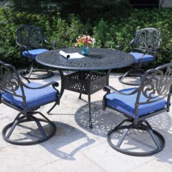 Round 4 Person 48.03" Long Aluminum Dining Set With Cushions - Gray / Navy